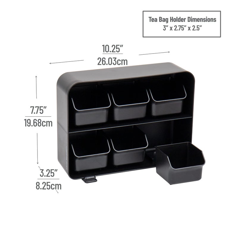 Mind Reader Tea Bag Organizer, Tea Station Organizer, Countertop Storage, Kitchen, Plastic, 10.25"L x 3.25"W x 7.75"H, Black - Image 3